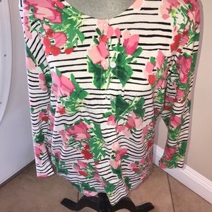 Floral and Striped Cardigan Sweater